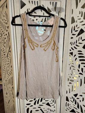 Romeo & Juliet Couture Taupe Tank with Gold Bead Embellishment